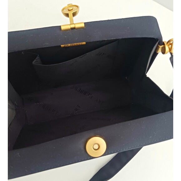 VTG Jay Herbert Blk Box Bag Brushed Gold Top Clasp Crossbody Strap Made Korea - Picture 9 of 14